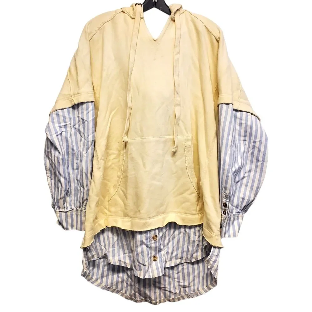 FREE PEOPLE Sweater Womens Medium Ivory Hoodie Striped Long Sleeve Lagenlook